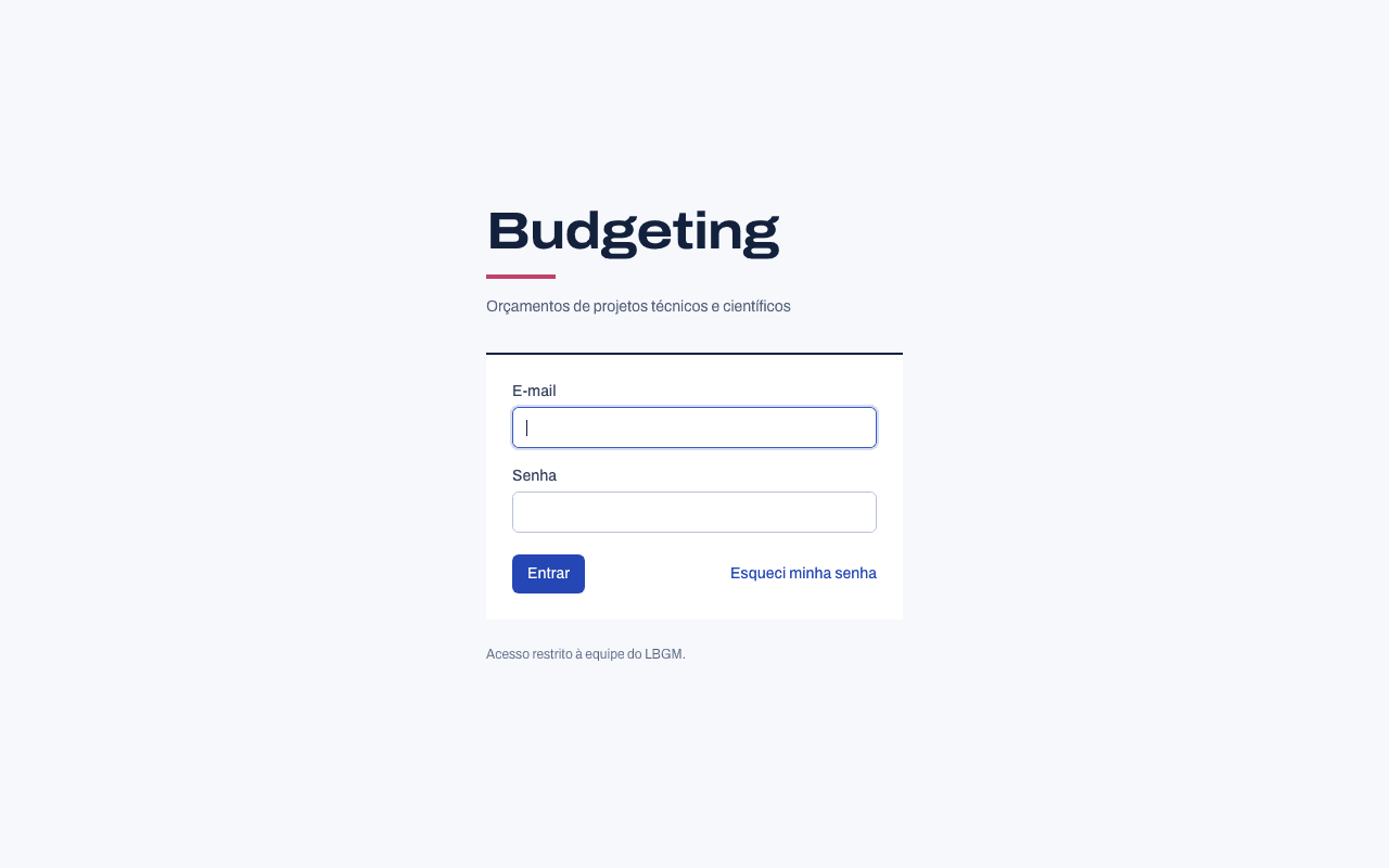 Tela inicial de Budgeting